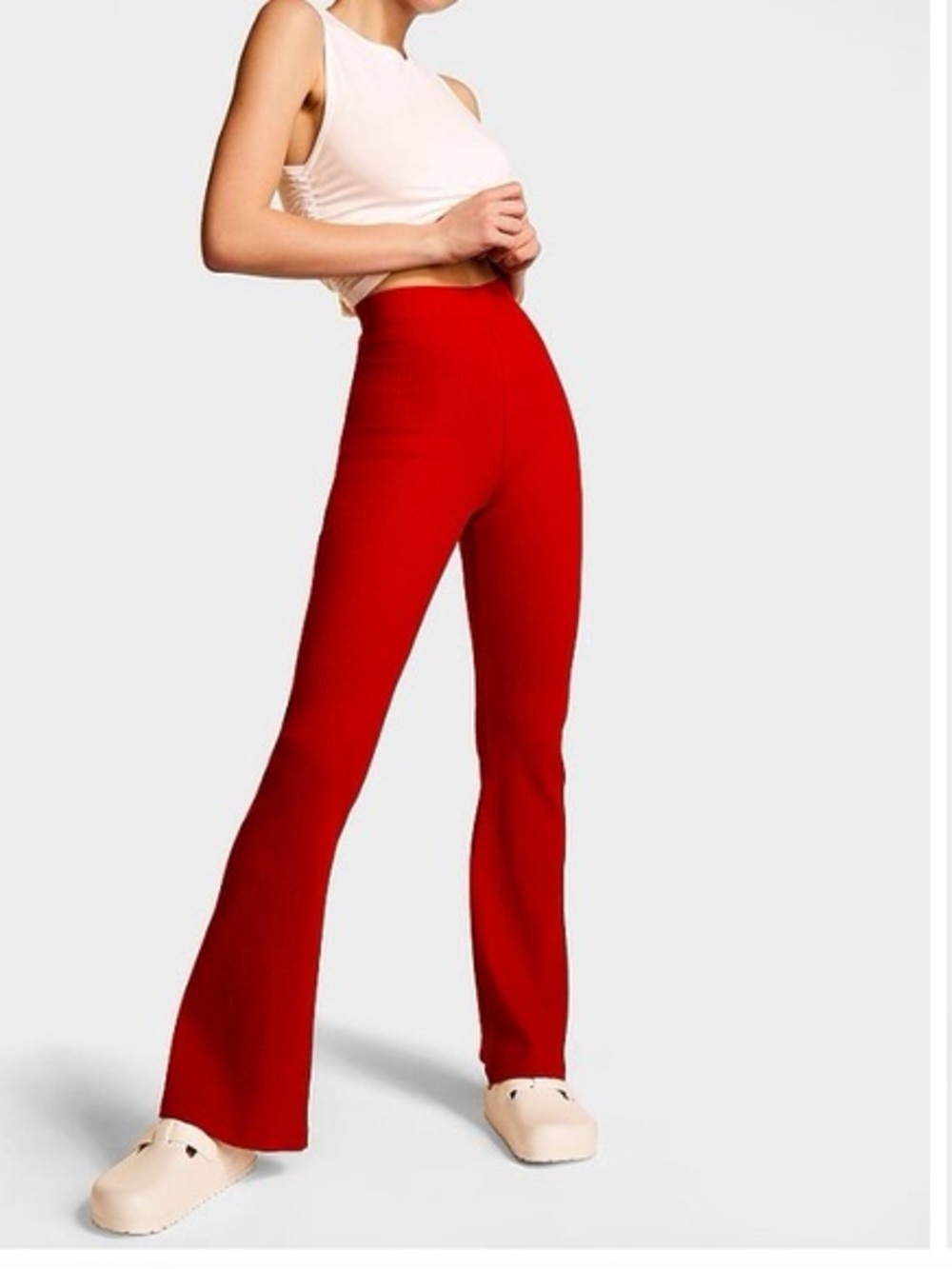 PINK Victoria's Secret Red High-Waist Flare Pants